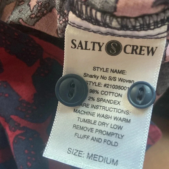 Salty Crew Shark Pattern Button Front Shirt Men’s Cotton Short Sleeve Collar - Picture 4 of 5
